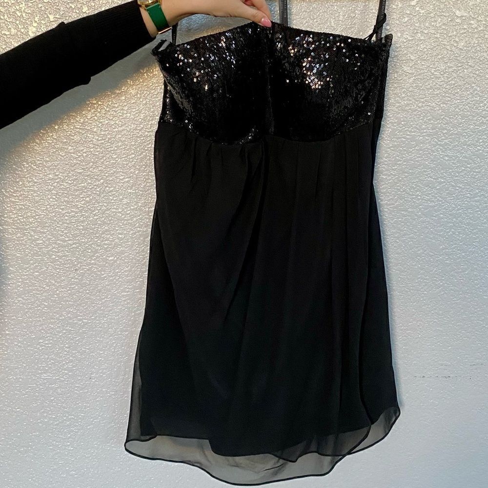 Bill Levkoff black sequin and chiffon strapless cocktail dress, Size 20